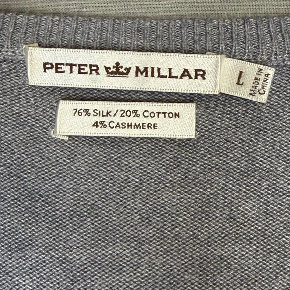 Peter Millar Silk Cotton Cashmere V-Neck Sweater Mens Large Gray Heather Knit